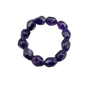 Amethyst Nuggets Bracelet Stretch Elastic Expandable with Purple Chunky Beads